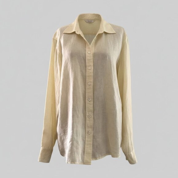 Lands End Butter Yellow Pastel Linen Long Sleeve Casual Summer Coastal Shirt - L - Picture 1 of 9